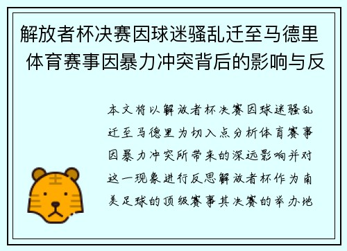 解放者杯决赛因球迷骚乱迁至马德里 体育赛事因暴力冲突背后的影响与反思 解放者杯决赛因球迷骚乱迁至马德里 体育赛事因暴力冲突背后的影响与反思